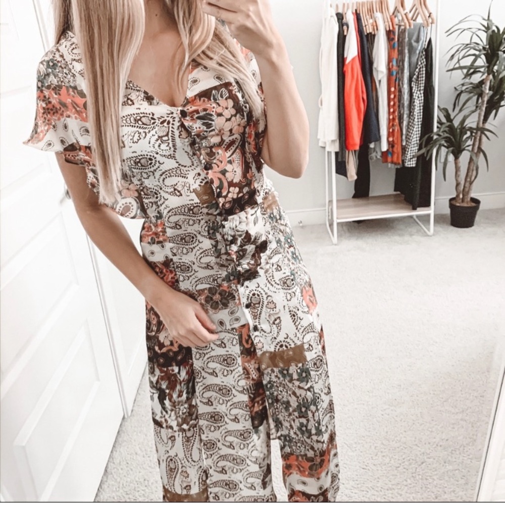 Zara Button Down Midi Dress Multi Paisley Patch